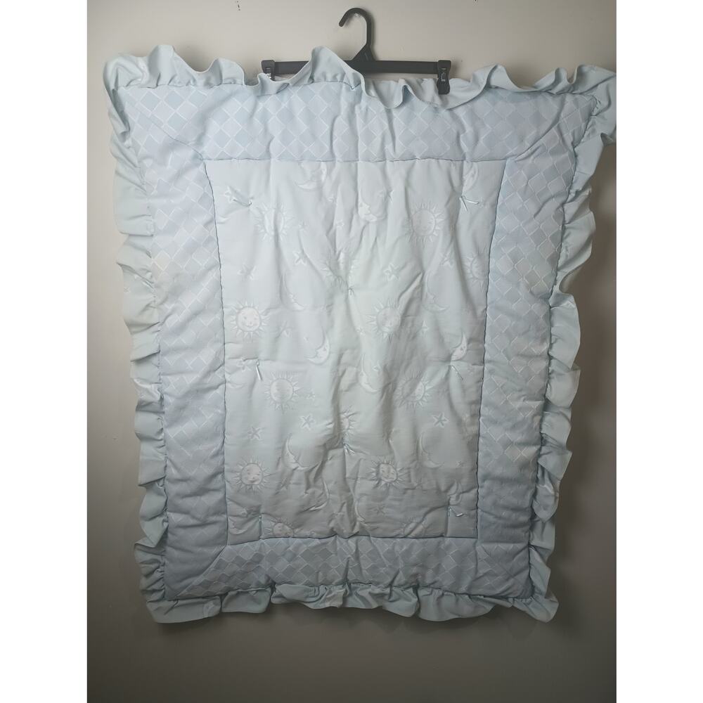 Vintage Celestial Moon Stars Light Blue Baby Crib Set Comfort, Mobile, Vance